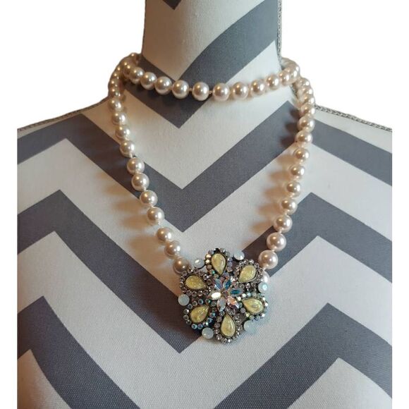 Vintage Pearl and Gem Double Layer Necklace - Picture 1 of 4